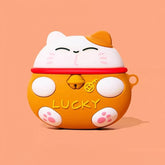 Cute Funny 3″ Yellow Silicone AirPods Case - Maneki Neko Lucky Cat